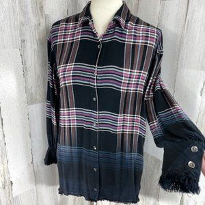 Splendid Women's Black Hyperion Plaid Tunic Button Up Long Sleeve Sz XS